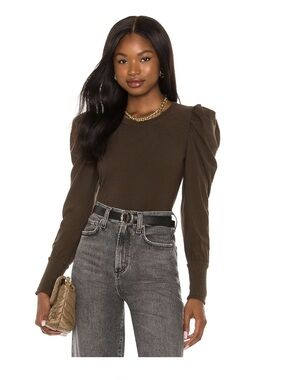 Nation LTD Romy Women's Puff-Sleeve Long Sleeve Top in Chocolate Brown XS